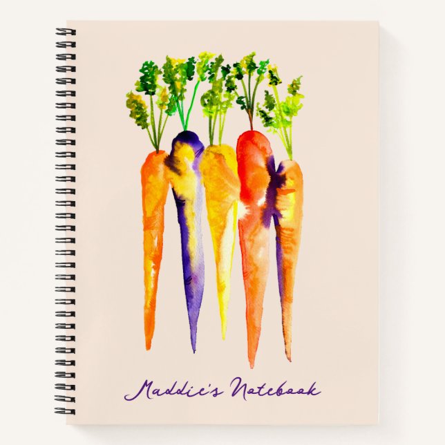 Watercolor carrots colourful food art notebook (Front)