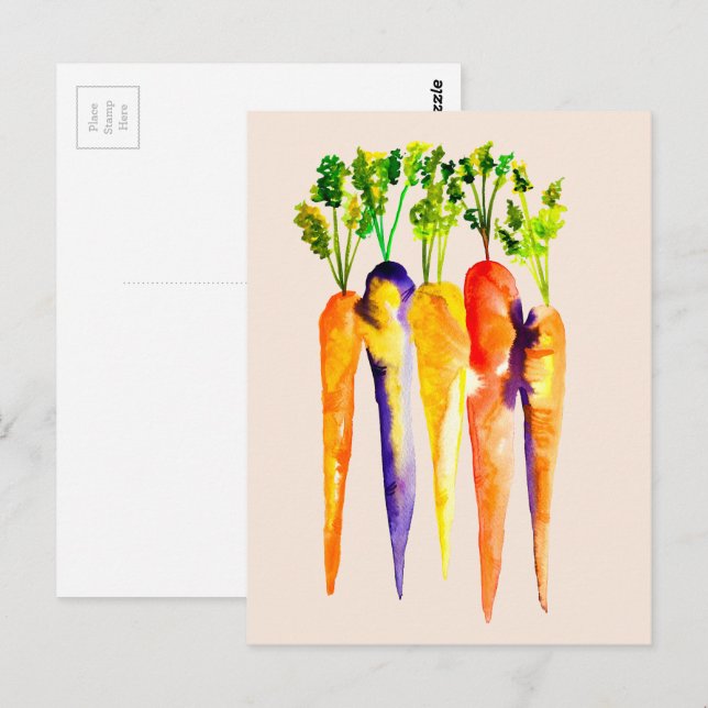 Watercolor carrots colourful food art postcard (Front/Back)