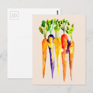 Watercolor carrots colourful food art postcard