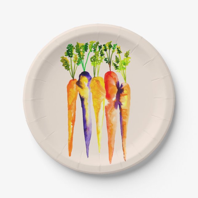 Watercolor carrots cute vegetables paper plate (Front)