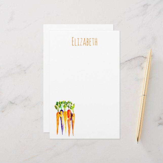 Watercolor carrots cute vegetables stationery (Front/Back In Situ)