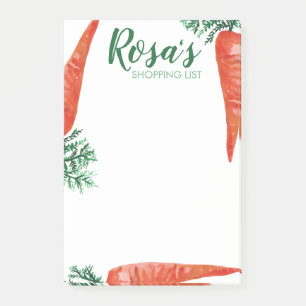 Watercolor Carrots Grocery Shop List Meal Planning Post-it Notes