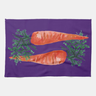 Watercolor carrots purple tea towel