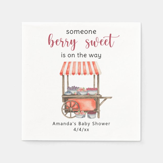 Watercolor Cart Berries Baby shower Napkin (Front)
