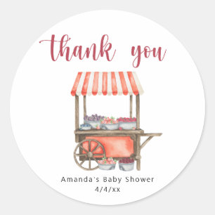 Watercolor Cart Berries Baby shower Thank you Classic Round Sticker