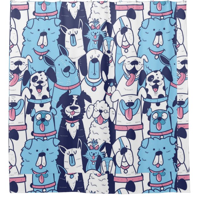 Watercolor Cartoon Dog Pet Animal Art Shower Curtain (Front)