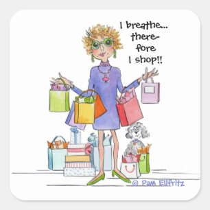 Watercolor Cartoon Woman Will Breathe and Shop Square Sticker
