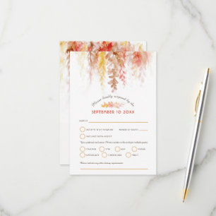 Watercolor cascade fall vine brown orange wedding RSVP card