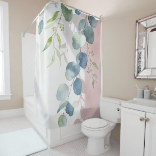 Watercolor Cascading Eucalyptus Branches Shower Cu Curtain