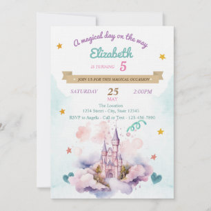 Watercolor Castle Clouds Stars Birthday   Invitation