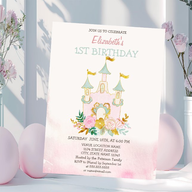 Watercolor Castle Flowers Birthday  Invitation (Creator Uploaded)