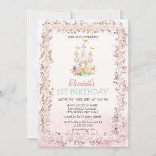 Watercolor Castle Glitter Frame Birthday   Invitation
