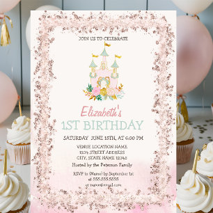 Watercolor Castle Glitter Frame Birthday Invitation