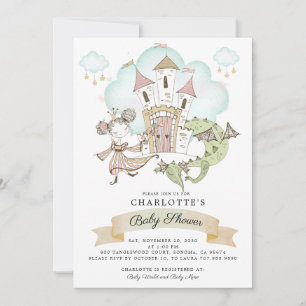 Watercolor Castle Princess Dragon  Invitation