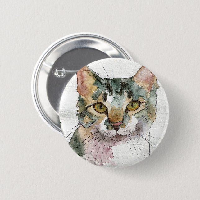 Watercolor Cat 6 Cm Round Badge (Front & Back)