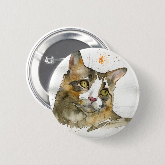 Watercolor Cat 6 Cm Round Badge (Front & Back)