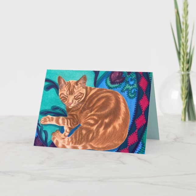 Watercolor Cat and quilt Thank You Card (Front)