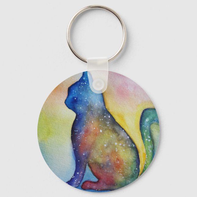 Watercolor Cat Art  Key Ring (Front)