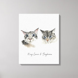 Watercolor Cat Artwork – Twin Feline Portrait Canvas Print
