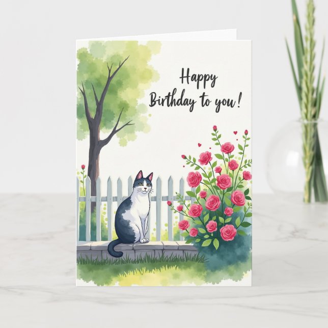 Watercolor Cat Birthday Card (Front)