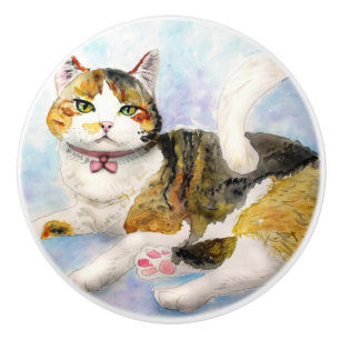 Watercolor Cat Ceramic Knob