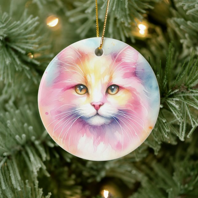 Watercolor Cat Ceramic Tree Decoration (Tree)