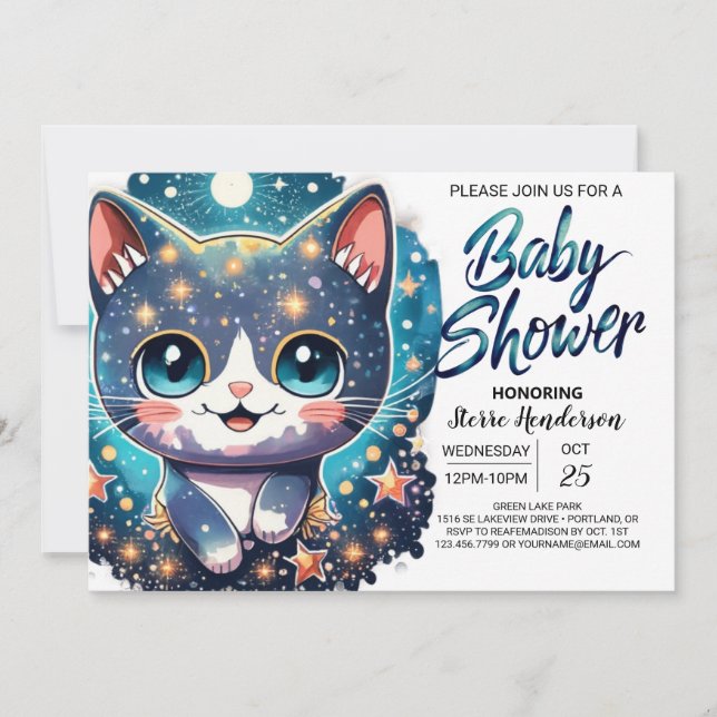 Watercolor Cat Custom Boy Baby Shower Invitation (Front)