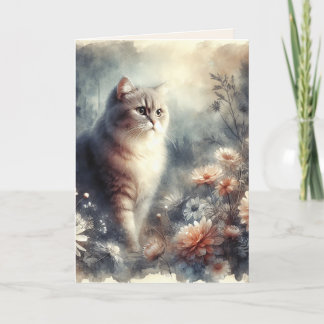 Watercolor Cat & Floral - Mother's Day Card