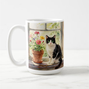 Watercolor Cat, Flowers and Poem Coffee Mug