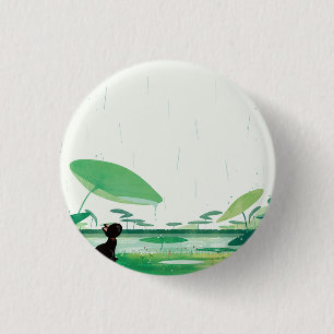 Watercolor Cat Frog In the Rain 3 Cm Round Badge