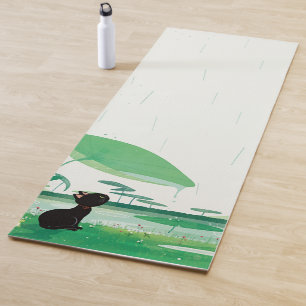 Watercolor Cat Frog In the Rain Yoga Mat