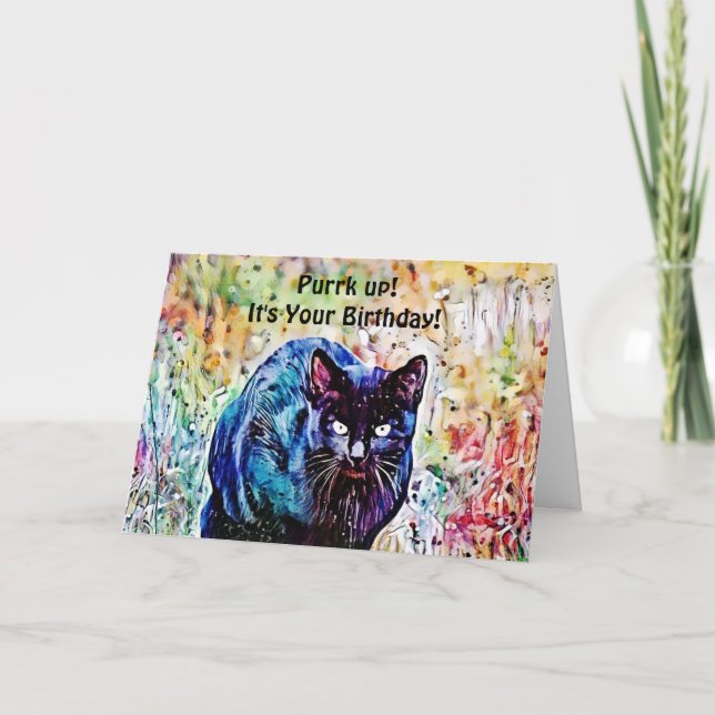 Watercolor Cat Funny Puns Birthday Card (Front)