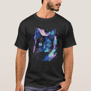 Watercolor Cat in Cosmic Spacescape Violet & Azure T-Shirt