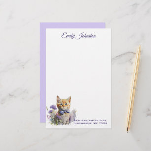 Watercolor Cat in Flowers Custom Stationery