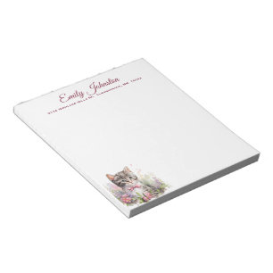 Watercolor Cat in Flowers Custom Stationery Notepad