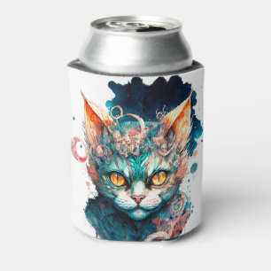 Watercolor cat in steampunk style can cooler