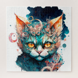 Watercolor cat in steampunk style jigsaw puzzle