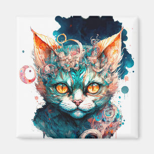 Watercolor cat in steampunk style  magnet