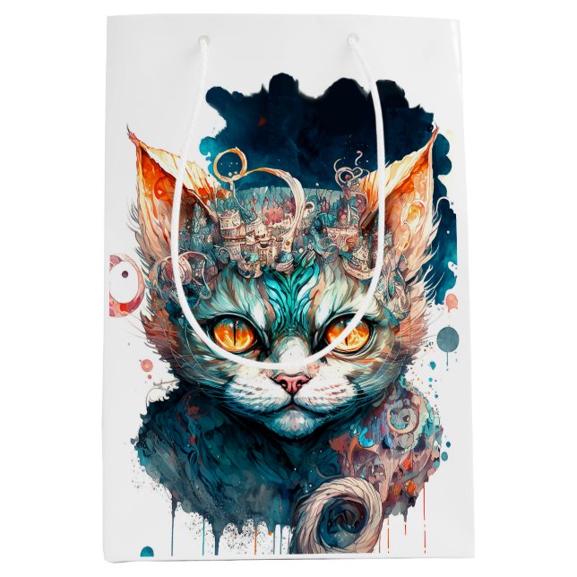 Watercolor cat in steampunk style medium gift bag (Front)