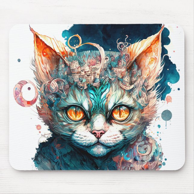 Watercolor cat in steampunk style  mouse mat (Front)