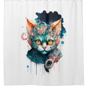 Watercolor cat in steampunk style shower curtain