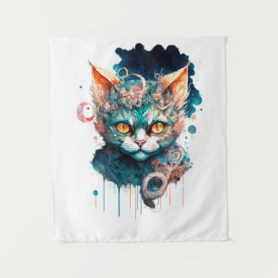 Watercolor cat in steampunk style tapestry