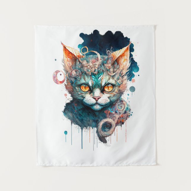 Watercolor cat in steampunk style  tapestry (Front)
