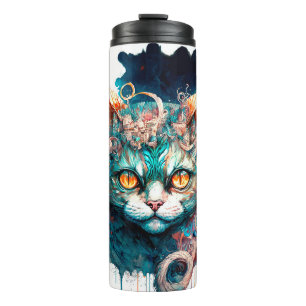 Watercolor cat in steampunk style thermal tumbler
