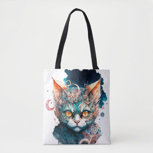 Watercolor cat in steampunk style  tote bag (Front)