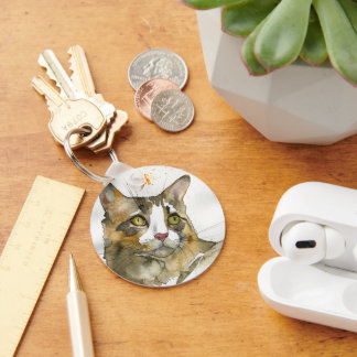 Watercolor Cat Key Ring
