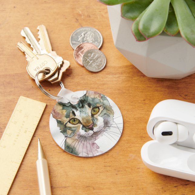 Watercolor Cat Key Ring (Desk)