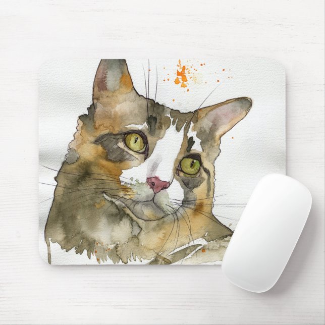 Watercolor Cat Mouse Mat (With Mouse)