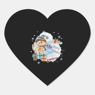Watercolor Cat On Presents Christmas   Heart Sticker