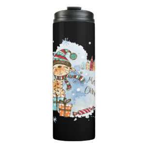 Watercolor Cat On Presents Christmas   Thermal Tumbler